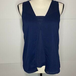 Waverly Grey Semi-Sheer Blouse Tank Navy Rayon Size Medium